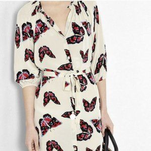 Tucker Womens Cream 100% Silk 3/4 Sleeve Crew Neck Belted Mini Dress Size S